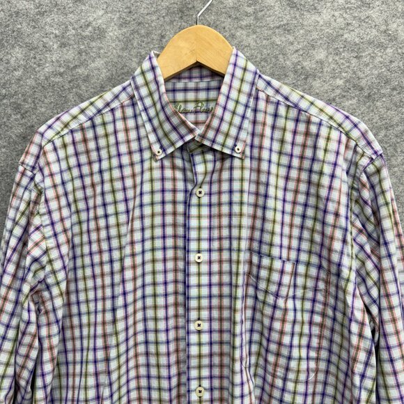 Alan Flusser Men's Luxury Button Down Shirt Old Money 100% Cotton Multicolor, L - Picture 2 of 11